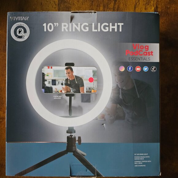 Vivitar 10” LED Ring Light with Tripod & Phone Holder – New in Box - Picture 2 of 4